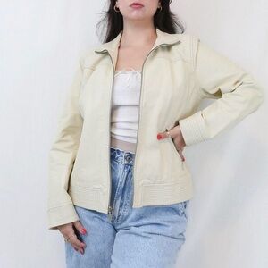 NWT VINTAGE USA Genuine Leather Biker Jacket in Bone Classic Winter Festival